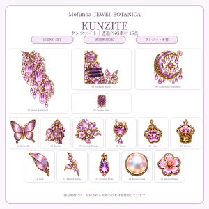 【商用利用OK】Mofunoa JEWEL BOTANICA｜Kunzite クンツァイト｜透過PNG素材15点セット