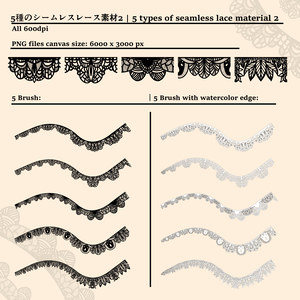 5種のシームレスレース素材とブラシ2│5 types of seamless lace and blushes 2