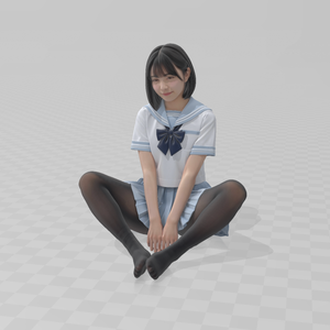 【制服JK・あぐら】リアル人物3Dスキャンモデル/ 3Dデータ (.glb)