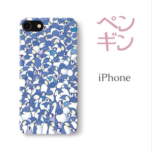 【送料無料】ペンギン大集合ブルー iPhoneケース（ハードケース全面プリント）
