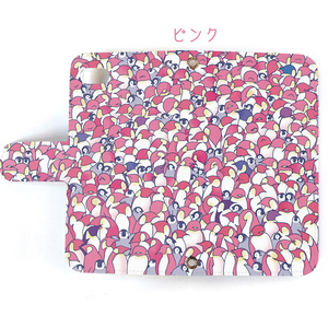 【送料無料】ペンギン大集合ピンク／ブルー 手帳型スマホケース