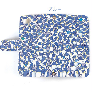 【送料無料】ペンギン大集合ピンク／ブルー 手帳型iPhoneケース