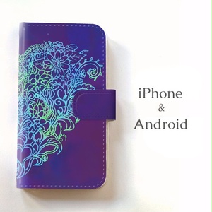 【送料無料】Blooming Love ブルー 手帳型スマホケース
