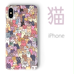 【送料無料】にゃんこ大集合 iPhoneケース（ハードケース全面プリント）