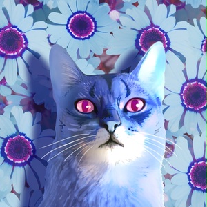 【送料無料】青い花と青い猫  iPhoneケース（ハードケース全面プリント）