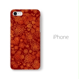 【送料無料】ゼンタングルフラワー朱 iPhoneケース（ハードケース全面プリント）