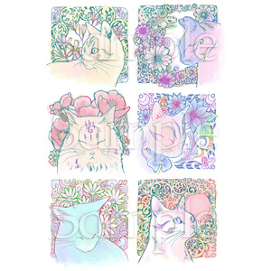 【送料無料】メンズ・レディースサイズ有★淡い花猫 Ｔシャツ