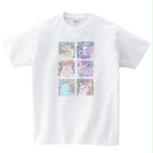 【送料無料】メンズ・レディースサイズ有★淡い花猫 Ｔシャツ