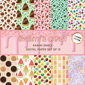 【商用利用可】お菓子＆スイーツ背景素材10種セット（A4印刷用PDF同梱）｜TRPG・配信・ポップ系