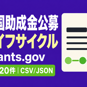 米国連邦助成金公募 ライフサイクル履歴｜選定20件・CSV/JSON