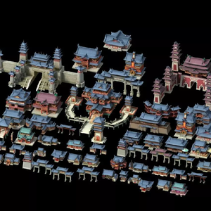 Cartoon Ancient Architecture Low Poly