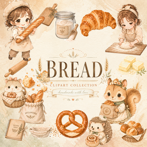 焼きたての香りに癒される♪パン屋さんクリップアート｜動物とパンのPNG素材・Canvaで使えるデジタル素材
