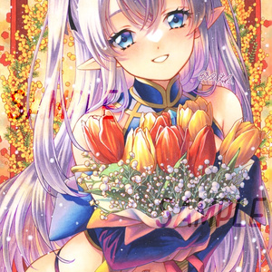 手描きイラスト オリジナル 「花海の人魚」 原画 創作 女の子 手描きイラスト オリジナル 「花海の人魚」 原画 創作 女の子