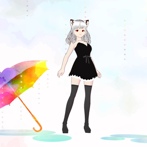 ネコミミ黒ワンピ