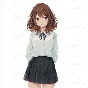 A0038：くせ毛ミディアムヘアの女子学生[立ち絵・縦画面]