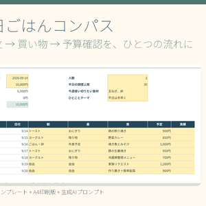 7日ごはんコンパス｜献立・買い物・在庫・食費テンプレート｜生成AIプロンプト付き