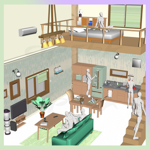 3D・ロフト部屋(現代・キッチン付き)