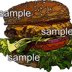 料理ハンバーガーのイラスト、背景透明切り抜き画像