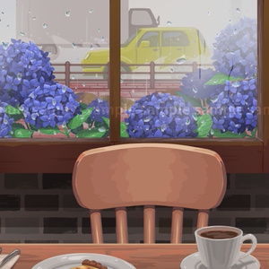 【配信背景】雨の日の喫茶店