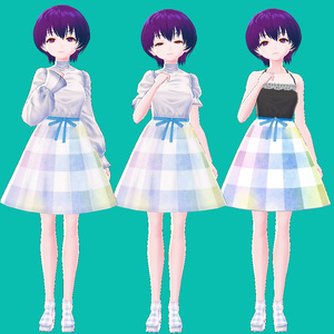 [VRoid]チェック柄ワンピースセット