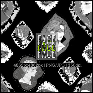 【PNG/JPG】手描きの顔のシームレスパターン | Hand-drawn Face Tile