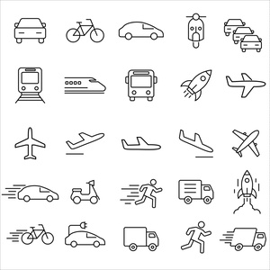 乗り物の線画アイコンセット