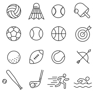 スポーツに関する線画アイコンセット(2カラー)
