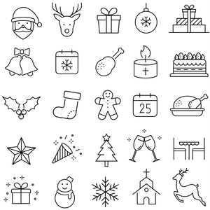 クリスマスに関する線画アイコンセット