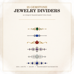 天然石ジュエリー風 飾りライン素材 25点セット｜透過PNG