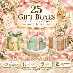 上品なギフトボックス クリップアート25点セット｜透過PNG