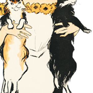 PNG画像：2匹の飼い猫と淑女 レトロイラスト