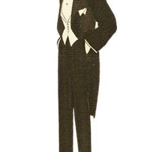 PNG画像：燕尾服姿の中年紳士アンティークイラスト