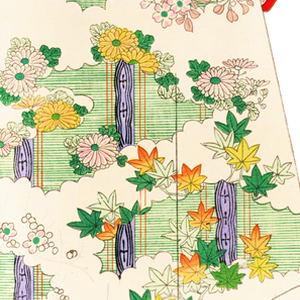 PNG画像：大正時代着物デザイン 白雲と小花 アンティークイラスト