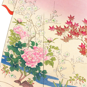 PNG画像：大正時代着物デザイン 日本庭園 アンティークイラスト