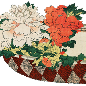 PNG画像｜牡丹の花籠　浮世絵アンティークイラスト素材