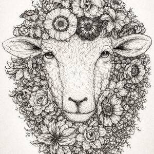 Floral Sheep Skull Tattoo Design