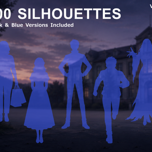 SIL01｜シルエット素材100種類（黒版・青版／透過PNG）｜Silhouette Graphics Vol.1