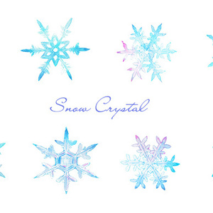 透明水彩で描いた雪の結晶のイラストセット【透過PNG】