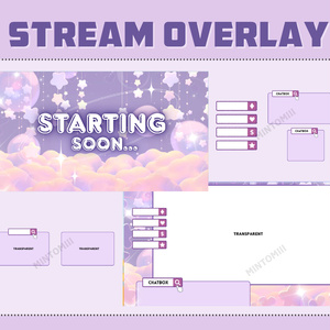 Dreamy Cloud Star Stream Overlay ┃Streamelements, OBS, Twitch, YouTube, Facebook