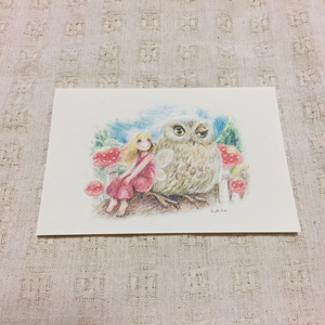ポストカード『フクロウと妖精【昼】』