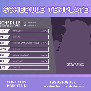 Purple Twitch Schedule | Streamer Assets | VTuber Graphics