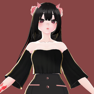 [Vroid] Black Ruffled Simple Off Shoulder