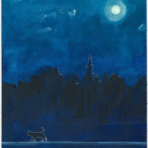 ボルドー色の小さな森　月夜を切りとっておく　水彩画原画 2231487308.jpg?1712792988