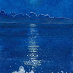 Watercolor painting (original) (framed) "Silver Waves"