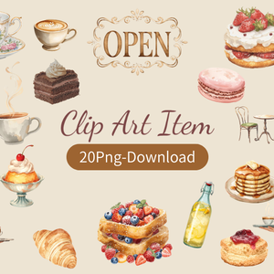 カフェモチーフの水彩クリップアート 20点