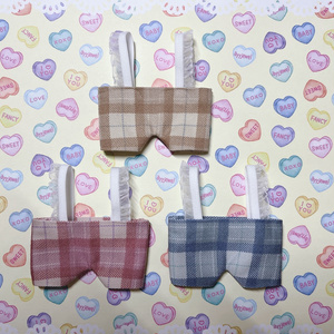 ぬい服 肩ストラップ付きズボン  タータンチェック柄