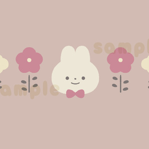 くすみカラーの花とうさぎ