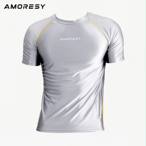 507 シルバー/金色・メンズ半袖ストレッチＴシャツ