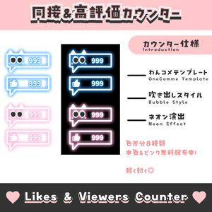 【無料配布】吹き出し風同接&高評価カウンター【わんコメテンプレート/8色】OneComme Likes & Viewers Counter Template 8 Colors