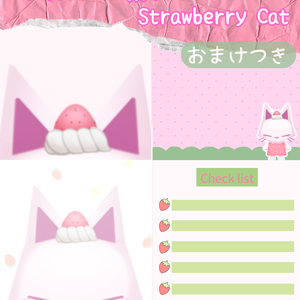 【ホイップネコ vol.01】Strawberry Cat♡ A6手帳デコ素材｜4種＋おまけ2種